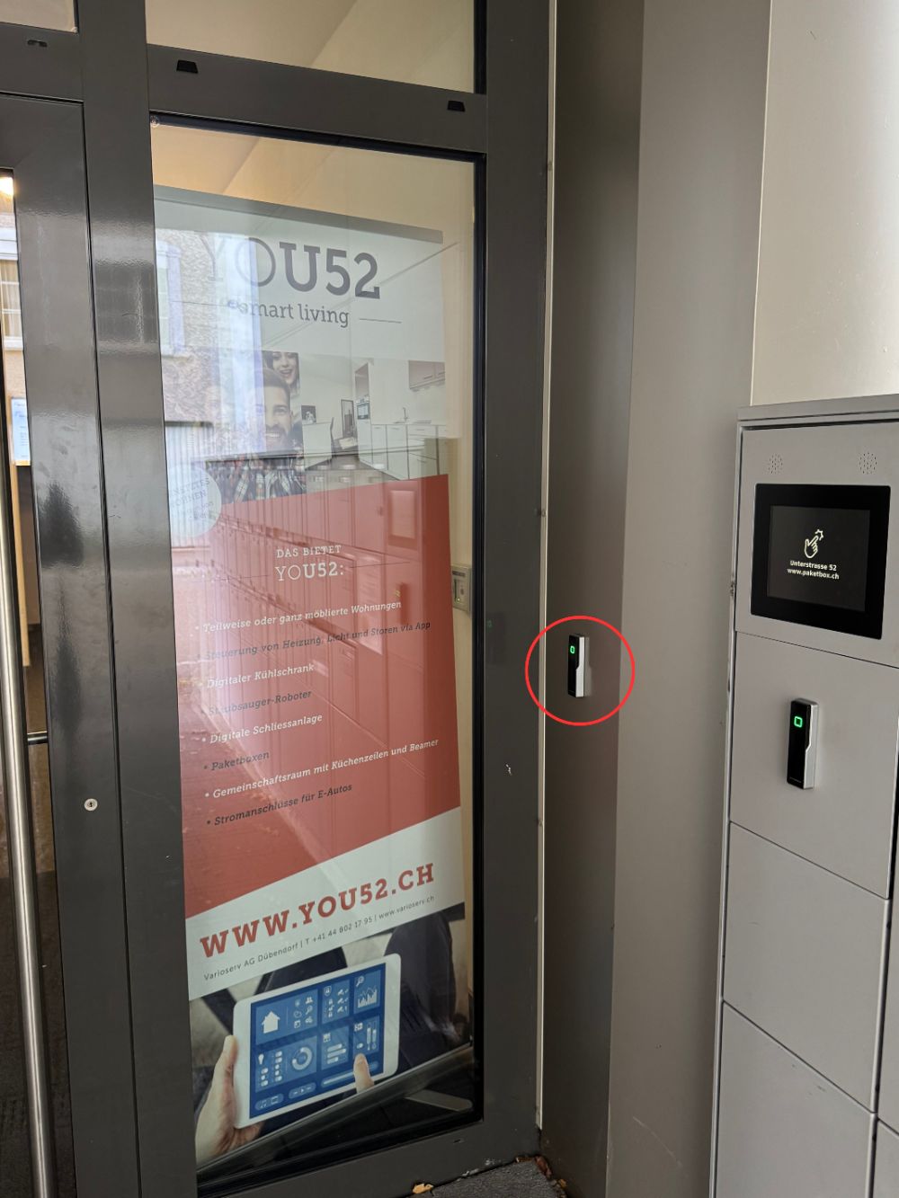 Green key reader at the front door